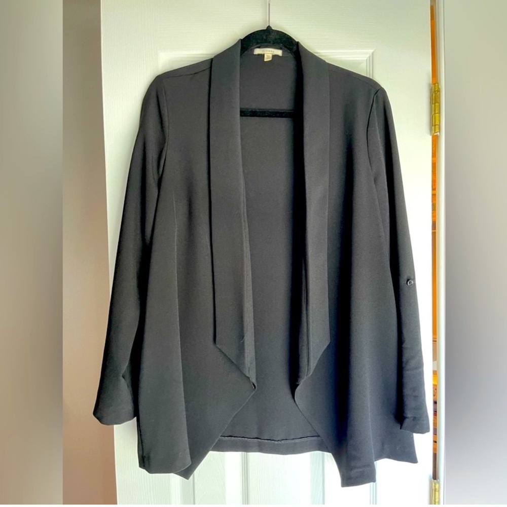Pleione Open Front Black Drape Blazer • Lightweight Work Jacket • Size M
